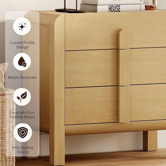WAMPAT 3 Drawer Dresser for Bedroom, 31.5" Wide Mid Century Modern Wide Chest - Image 6