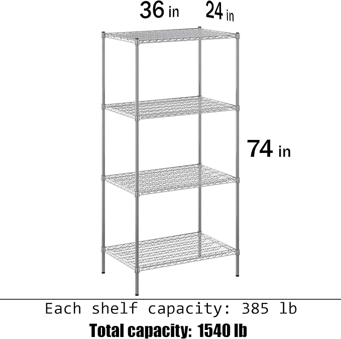24" Deep x 36" Wide x 74" Height Wire Shelving Kit | 4-Tier | NSF Commercial - Image 3