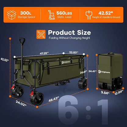 48" L Folding Beach Wagon Cart Foldable, 560lbs Weight Capacity 300L Heavy Duty - Image 2