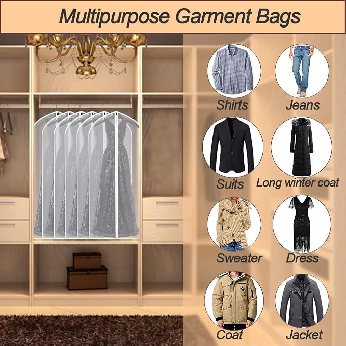 Garment Bags for Hanging Clothes 24''X48'' Suit Bags for Closet Storage Plastic - Image 5