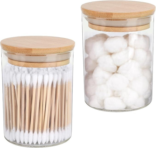 2 Pack Glass Qtip Holder Dispenser Set by BKYFPQ