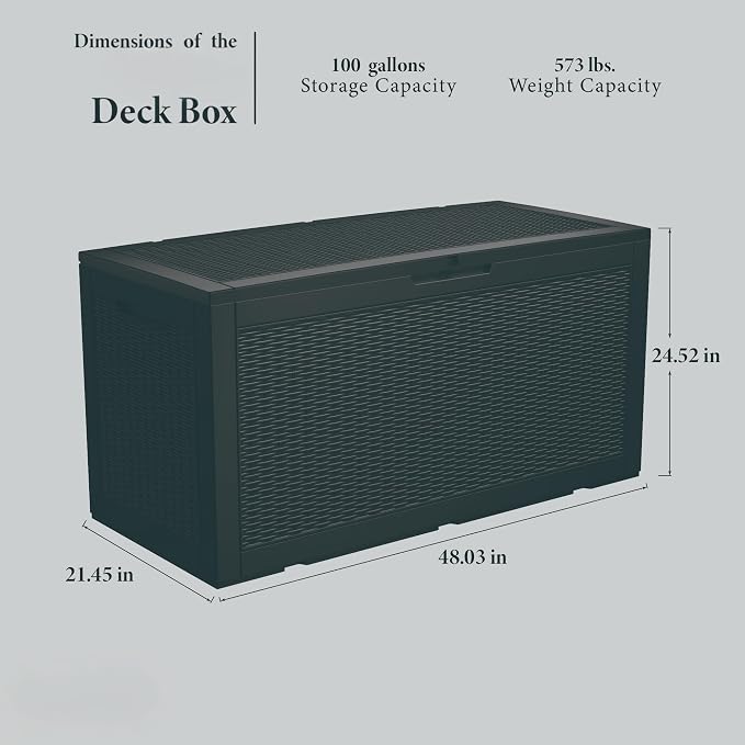 100 Gallon Deck Box, Resin Outdoor Indoor Waterproof Storage Box, Lockable - Image 2