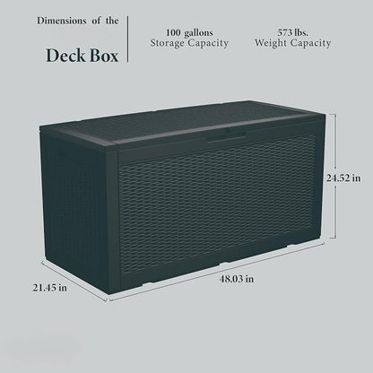 100 Gallon Deck Box, Resin Outdoor Indoor Waterproof Storage Box, Lockable - Image 2