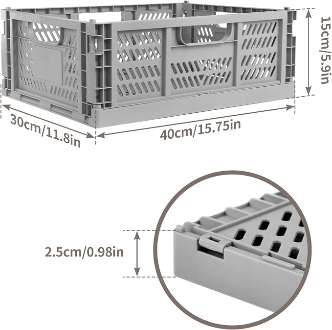 Domiella 2-Pack Crates for Storage, Storage Crates Plastic Stackable, Foldable - Image 2
