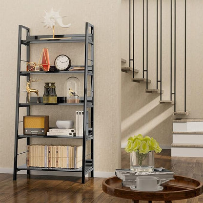 Himimi Black Ladder Bookshelf, 5 Shelf Bookcase Industrial Bookshelf Wood and - Image 7