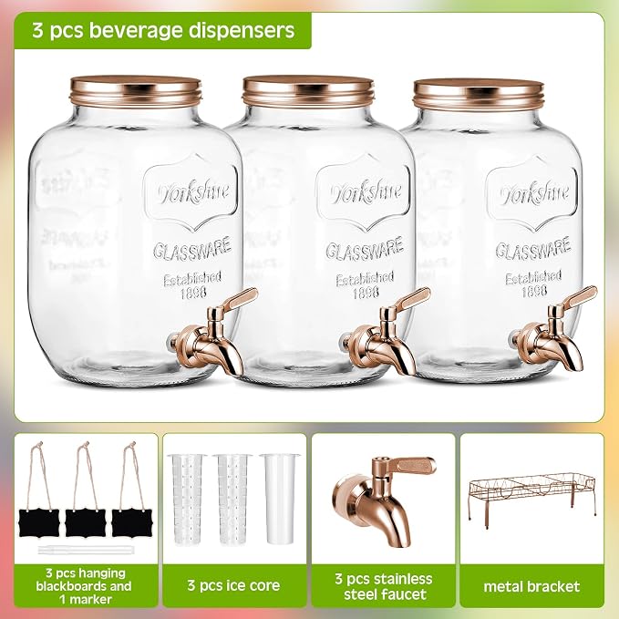 Lallisa 3 Pcs 2 Gallon Glass Drink Dispenser - Image 5
