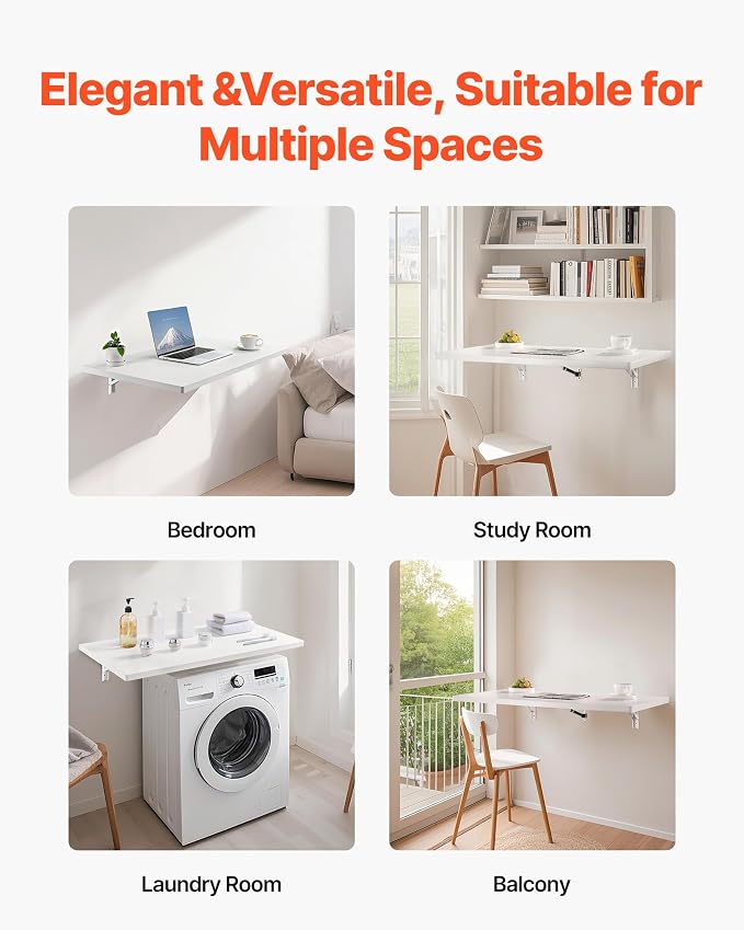 VEVOR Wall Mounted Folding Table, 35.4 x 19.7 inches Wall Mount Table, Floating - Image 8