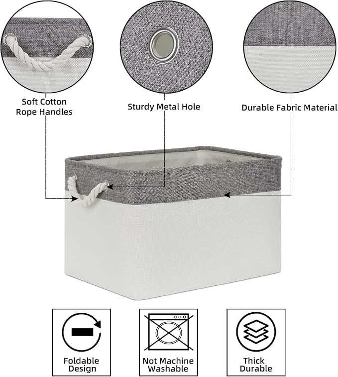 Bidtakay White Baskets with Cotton Rope Handles Decorative Storage Bins Fabric - Image 7