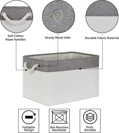 Bidtakay White Baskets with Cotton Rope Handles Decorative Storage Bins Fabric - Image 7