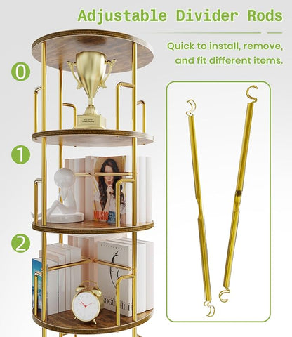 6 Tier Rotating Bookshelf Tower Round, 74” Tall Spinning Bookshelf Tower - Image 4