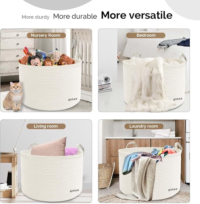 Extra Large Storage Laundry Basket 22" X 22"X 14" Cotton Rope Woven Basket - Image 6