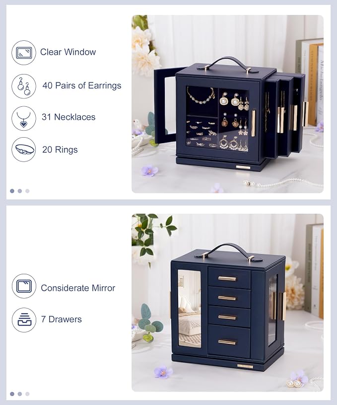 Homde Christmas Gifts Jewelry Box 360° Rotating, Necklace Earring Organizer - Image 4