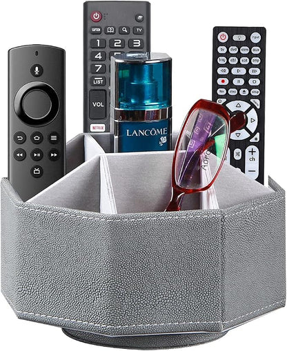 Leather Remote Control Holder, 360 Degree Spinning TV Remote Caddy, 9 Grids by Arniche