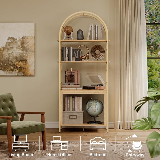 BREEZEHEAT 4-Tier Arched Bookshelf, Floor Standing Open Display Storage Shelf - Image 5