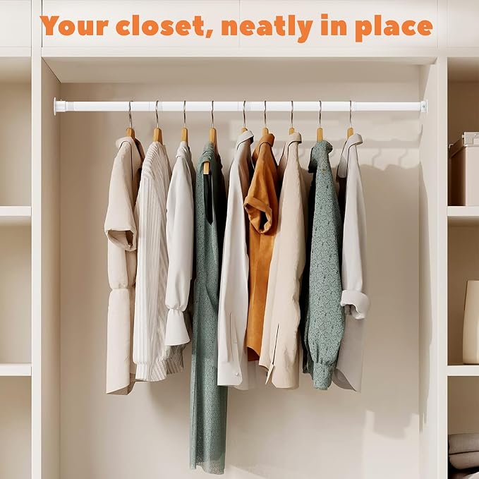 Closet Rod 30-63 Inches, Adjustable Heavy Duty Metal White Closet Rods - Image 7