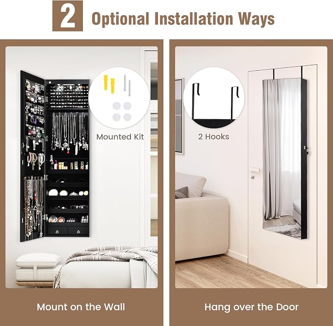 HAPPYGRILL Over the Door Jewelry Organizer, Hanging Jewelry Storage Cabinet - Image 3