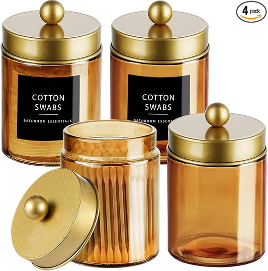 Amolliar Bronze Glass Apothecary Jar, Qtip Holder Metal Lid & Stickers by Amolliar