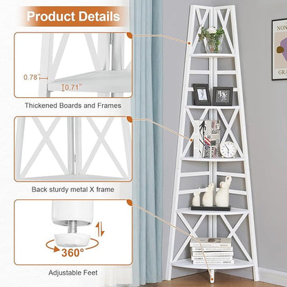 HOMBAZAAR 5 Tier Corner Shelf, 72 Inch Industrial Corner Bookshelf, Tall Ladder - Image 5