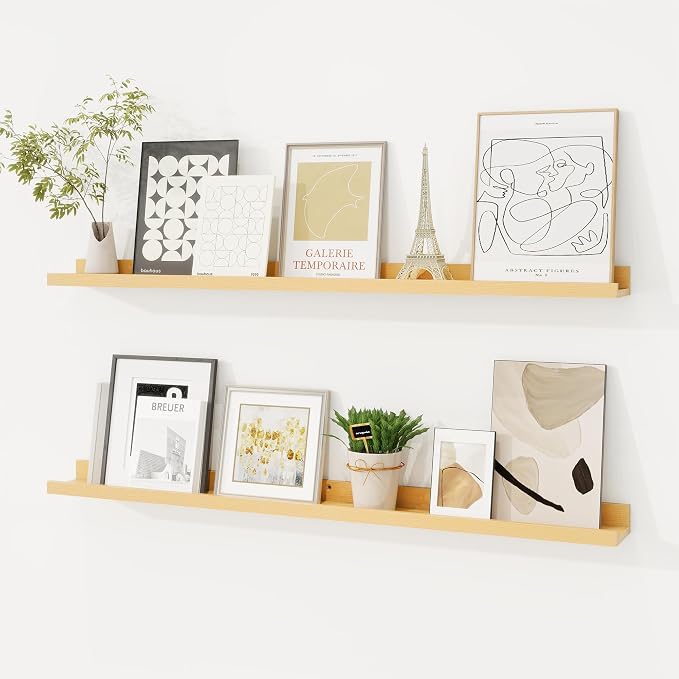 Picture Ledge Shelf, Solid Pine Wood Floating Shelves Set of 2, 36 Inches by FunMemories