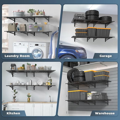 2 Pack Heavy Duty Garage Wall Shelving Set, Wall Mounted Garage Shelves 500lbs - Image 7