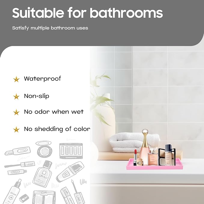 Vanity and Bathroom Tray, 7.7" ABS Countertop Organizer, Waterproof Vanity Tray - Image 2