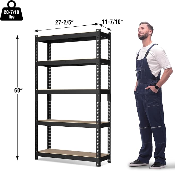 WORKPRO 5-Tier Steel Shelving Unit-Black, 27-2/5”W x 11-7/10”D x 60”H, - Image 3