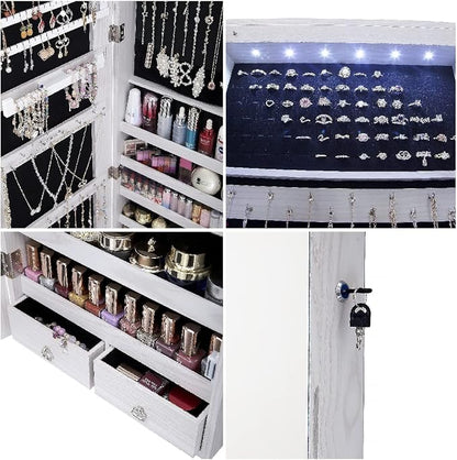 47" H Jewelry Armoire Full Length Mirror Cabinet Storage Organizer w/LED Light - Image 4