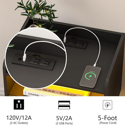 White Floating Nightstand with Charging Station and LED Lights - Image 5