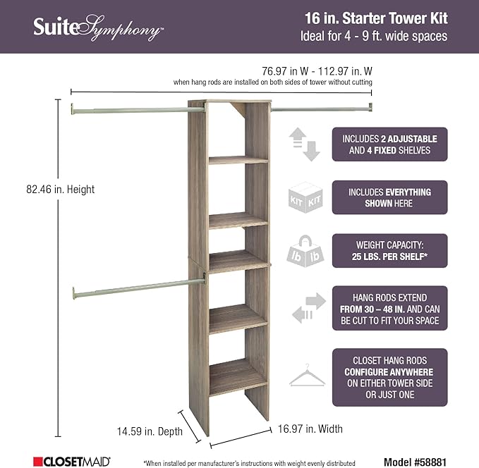 ClosetMaid SuiteSymphony Wood Closet Organizer Starter Kit - Image 3