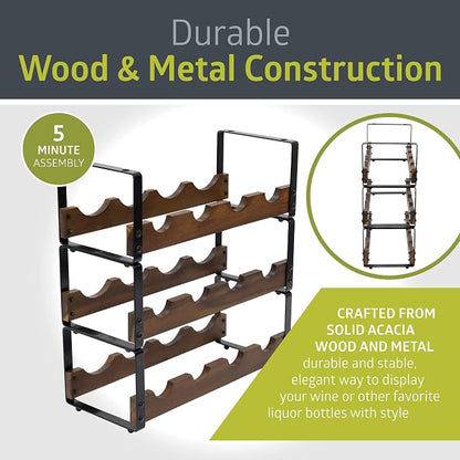 Pearington 12 Bottle Stackable Wine Rack, Rustic 3-Tier Solid Acacia Wood and - Image 5