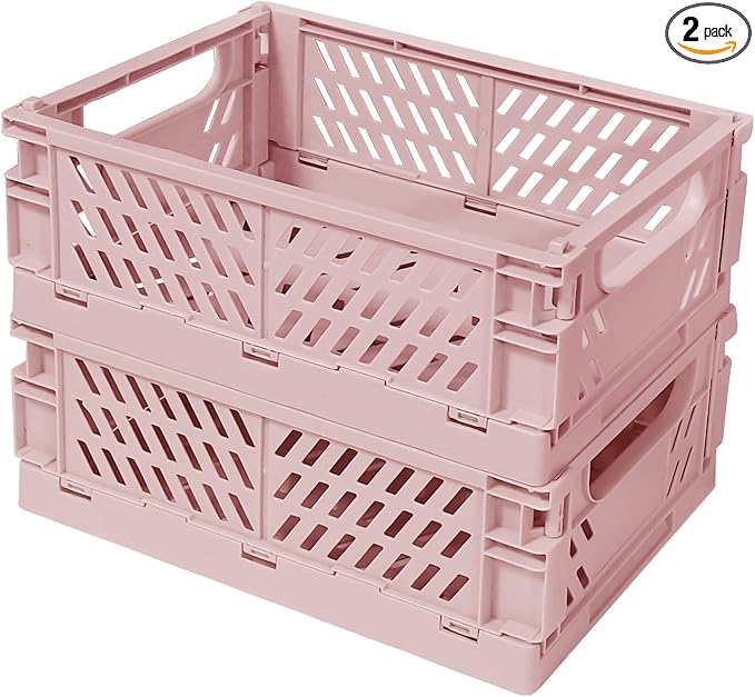Small Pastel Plastic Storage Bins 2Pcs Foldable Pastel Crates Plastic Basket by Tobesonuoze