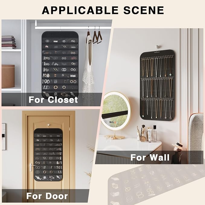 Hanging Jewelry Organizer Storage, 40 Pockets 36 Hooks Necklace Earring - Image 9