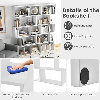 5-Tier Geometric Bookcase Set of 2, 62.5” Freestanding Room Divider Bookshelf - Image 5
