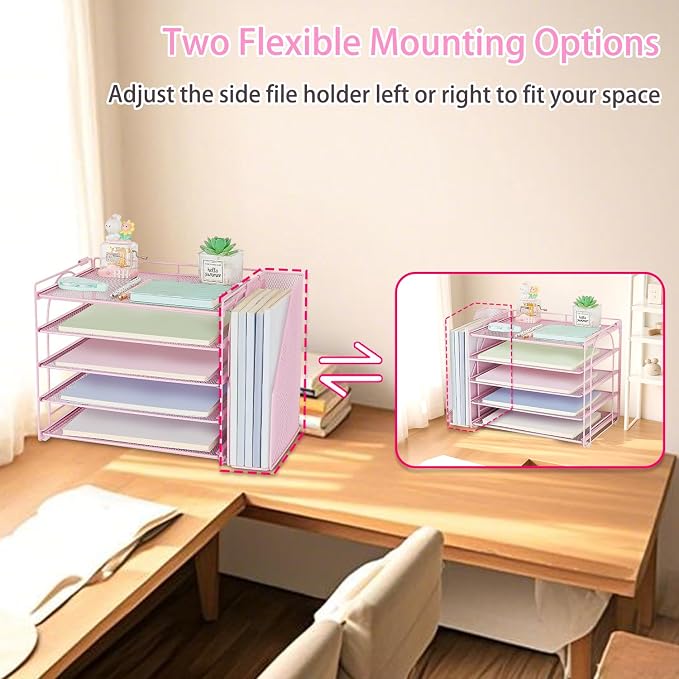 AUPSEN Pink Desk Organizers and Accessories, 5-Tier Desktop Paper File Organizer - Image 2