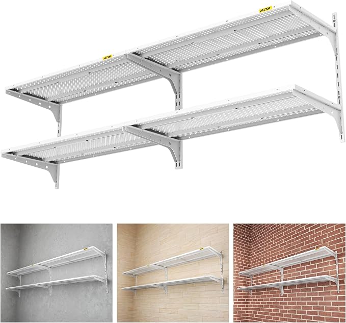 2-Pack 2 Tier 1.3x3ft Garage Shelving Wall Mounted, 500lbs Load by AECXM