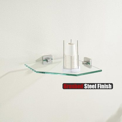 JQK Corner Glass Shelf, Brushed Steel Bathroom 304 Stainless Steel Shower - Image 4