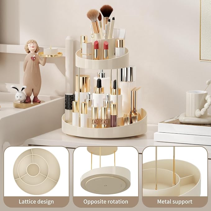 2 tier Makeup Organizer Countertop, 360 Rotating Makeup Organizer - Image 5