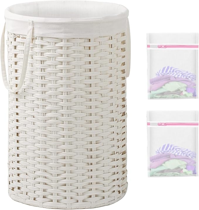 34.3 Gal Large Laundry Hamper Laundry Basket Round Handwoven Wicker Laundry by SETVSON