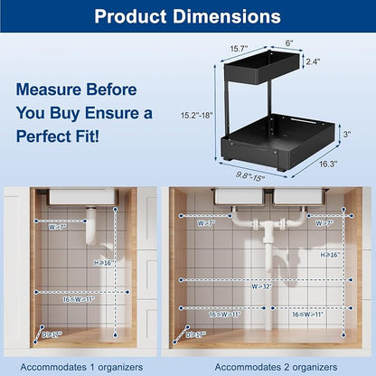 Insputer 2 Pack Under Sink Organizer, 2 Tier Under Cabinet Storage Expandable - Image 5