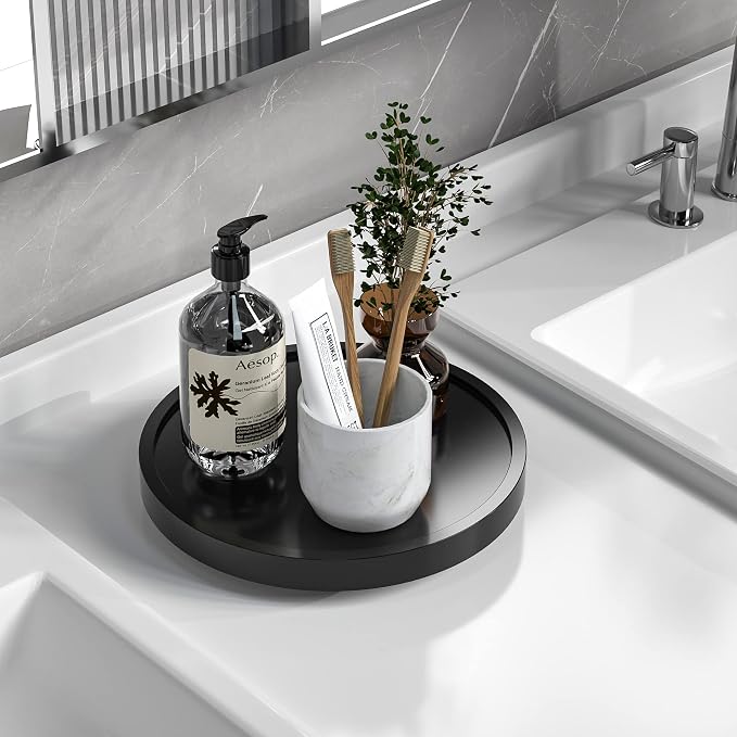 Turntable Vanity Tray 9 Inch for Perfume Candle, Bamboo Kitchen Sink Countertop by VeyFey