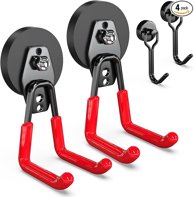 3-H Heavy Duty Magnet Garage Hooks 2 Pack, Large Strong Magnetic Hooks by 3-H