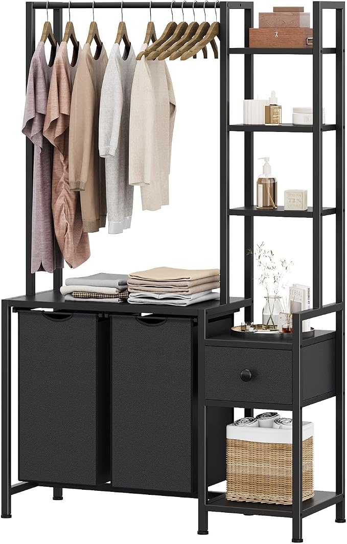 Laundry Hamper with Shelf, 5 Tiers Tall Laundry Basket Sorter with 2 Pull-Out by Cresohom
