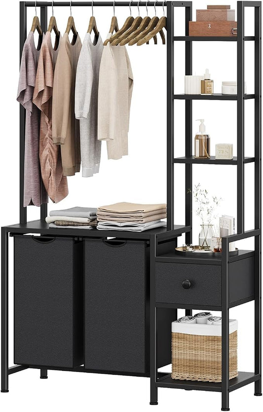 Laundry Hamper with Shelf, 5 Tiers Tall Laundry Basket Sorter with 2 Pull-Out by Cresohom