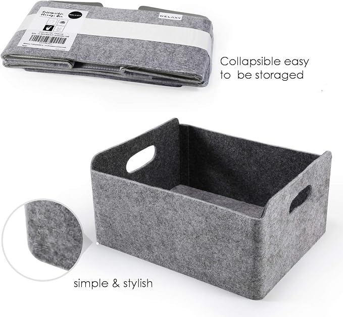 Welaxy Storage Baskets Collapsible Felt Storage bin Foldable Shelf Drawers - Image 2
