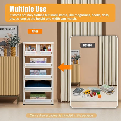 5-Layers Plastic Dresser with 6 Drawers Movable Chest of Drawers Locked Storage - Image 6