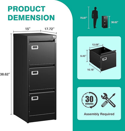 SISESOL 3 Drawer File Cabinet - Image 3