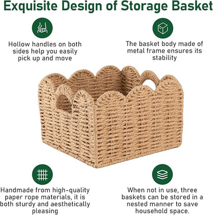 OIAHOMY Scalloped Wicker Baskets, Hand-woven Storage Baskets - Image 5