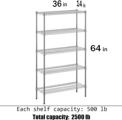 14" Deep x 36" Wide x 64" Height Wire Shelving Kit | 5-Tier | NSF Commercial - Image 3