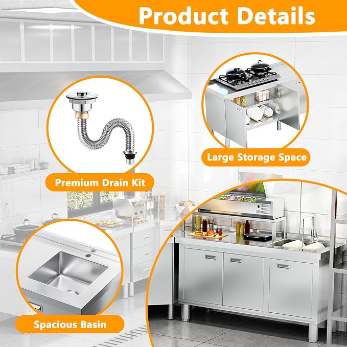 WWK 47" x 21" Stainless Steel Sink - Image 6