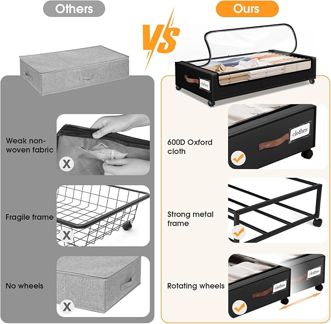 Under Bed Storage with Wheels 3Pack Storage Containers with Clear Window&Label - Image 6